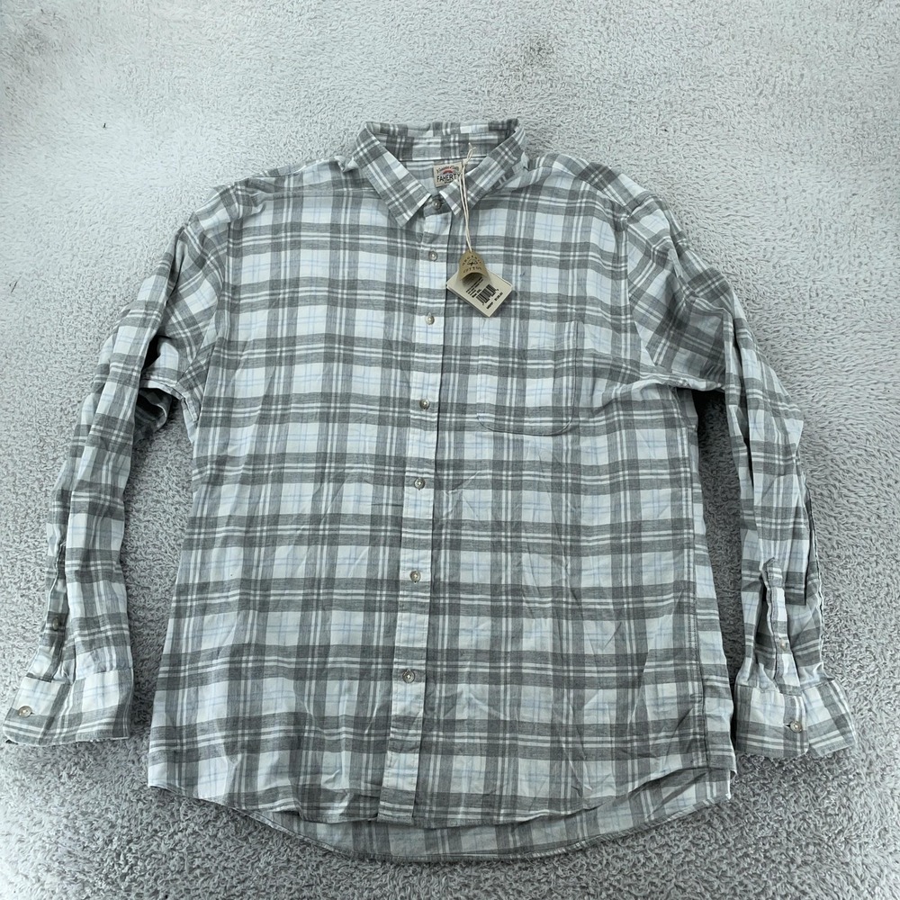 Faherty Shirt Mens 2XL Stretch Featherweight Flannel Grey Cream Plaid MWF2005